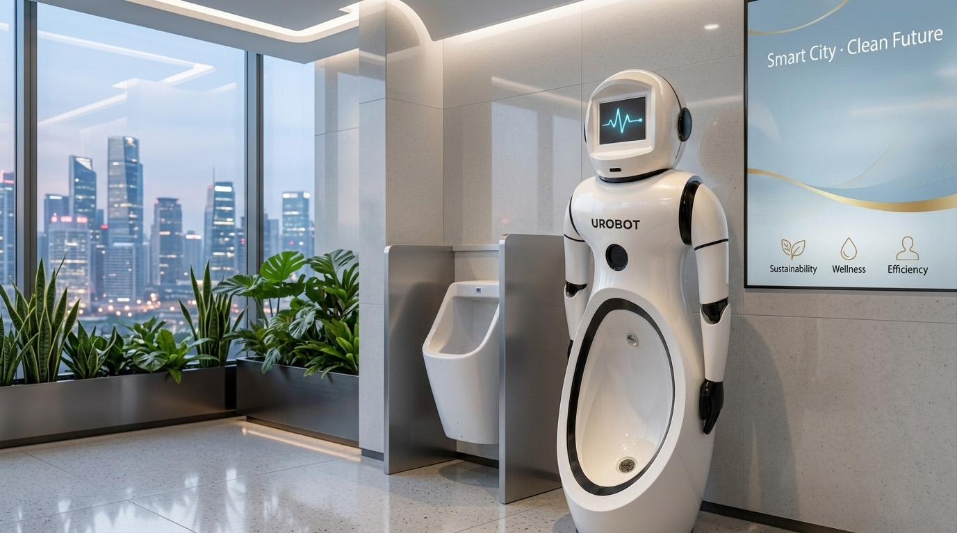 UROBOT smart urinalysis unit in a public restroom